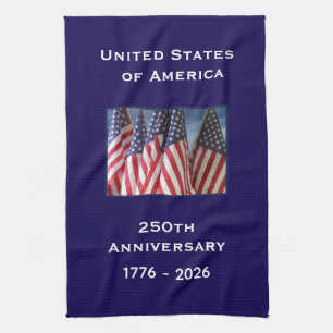 250th Anniversary USA Patriotic American Flags Kitchen Towel