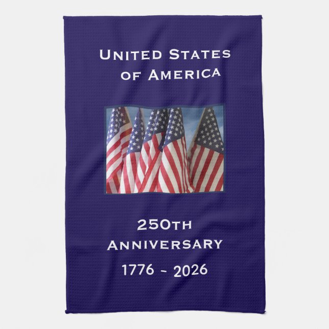 250th Anniversary USA Patriotic American Flags Kitchen Towel (Vertical)