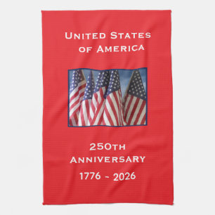 250th Anniversary USA Patriotic American Flags Kitchen Towel