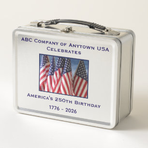 250th Anniversary USA Patriotic American Flags Metal Lunch Box