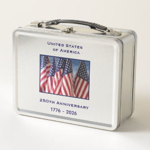 250th Anniversary USA Patriotic American Flags Metal Lunch Box