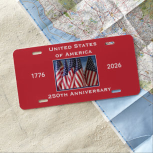 250th Anniversary USA Patriotic American Flags Red License Plate
