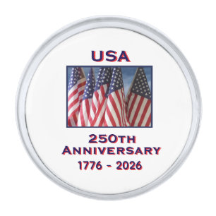 250th Anniversary USA Patriotic American Flags Silver Finish Lapel Pin
