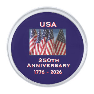 250th Anniversary USA Patriotic American Flags Silver Finish Lapel Pin