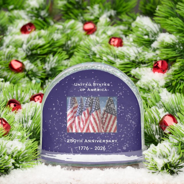250th Anniversary USA Patriotic American Flags Snow Globe (Christmas)