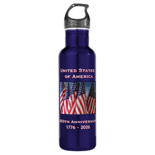 250th Anniversary USA Patriotic American Flags Stainless Steel Water Bottle