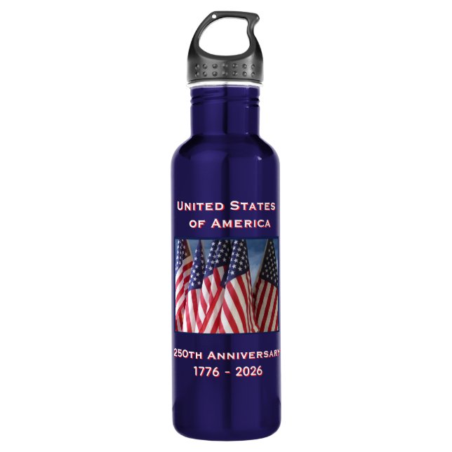 250th Anniversary USA Patriotic American Flags Stainless Steel Water Bottle (Front)