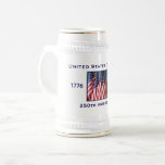 250th Anniversary USA Patriotic  Beer Stein<br><div class="desc">250th Anniversary 1776 to 2026, United States of America, Beer Stein. America 250 Years - A great milestone for the USA! Photo of American flags, stars and stripes, waving in the wind, and patriotic text make this a wonderful keepsake - a once in a lifetime event! Great gift for Birthday,...</div>