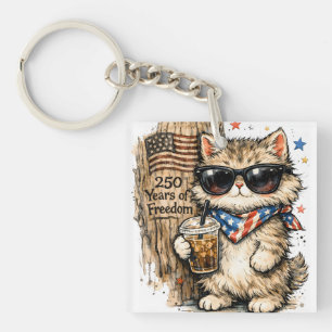 250th Anniversary USA Patriotic Cat Iced Coffee Keychain
