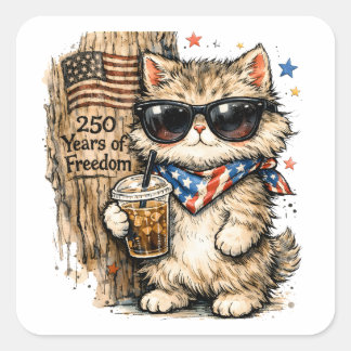 250th Anniversary USA Patriotic Cat Iced Coffee Square Sticker