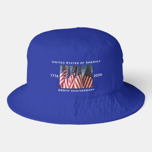 250th Anniversary USA Patriotic Classic Blue Bucket Hat (Front)