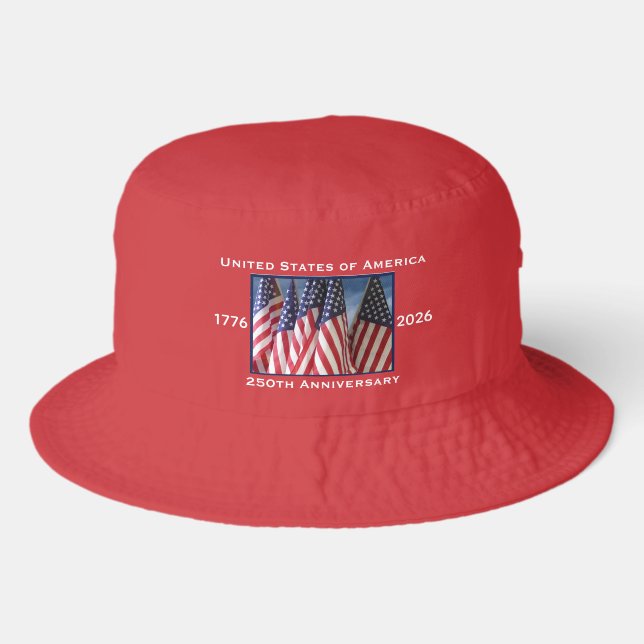 250th Anniversary USA Patriotic Classic Red Bucket Hat (Front)