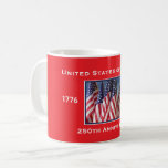 250th Anniversary USA Patriotic  Coffee Mug<br><div class="desc">250th Anniversary 1776 to 2026, United States of America, Coffee Mug. A great milestone for the USA! Photo of American flags waving in the wind, and patriotic text make this a wonderful keepsake - a once in a lifetime event! Great gift for Birthday, Christmas, Independence Day, 4th of July, or...</div>