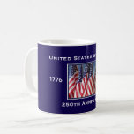 250th Anniversary USA Patriotic  Coffee Mug<br><div class="desc">250th Anniversary 1776 to 2026, United States of America, Coffee Mug. A great milestone for the USA! Photo of American flags waving in the wind, and patriotic text make this a wonderful keepsake - a once in a lifetime event! Great gift for Birthday, Christmas, Independence Day, 4th of July, or...</div>