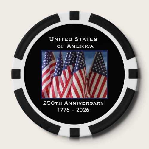 250th Anniversary USA Patriotic Flag Premium Black Poker Chips