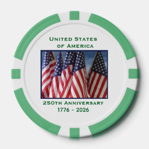 250th Anniversary USA Patriotic Flag Premium Green Poker Chips