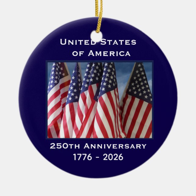 250th Anniversary USA Patriotic Flags  Ceramic Ornament (Front)