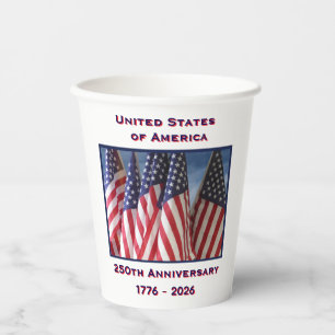 250th Anniversary USA Patriotic Flags Paper Cups