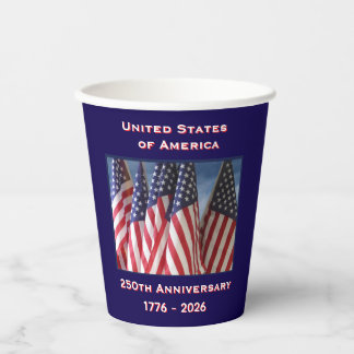 250th Anniversary USA Patriotic Flags Paper Cups
