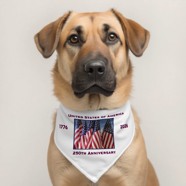 250th Anniversary USA Patriotic Flags Paper Pet Bandana Collar (Dog 2)