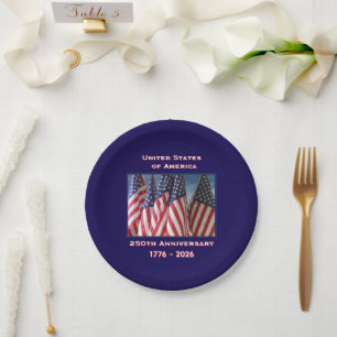 250th Anniversary USA Patriotic Flags Paper Plates