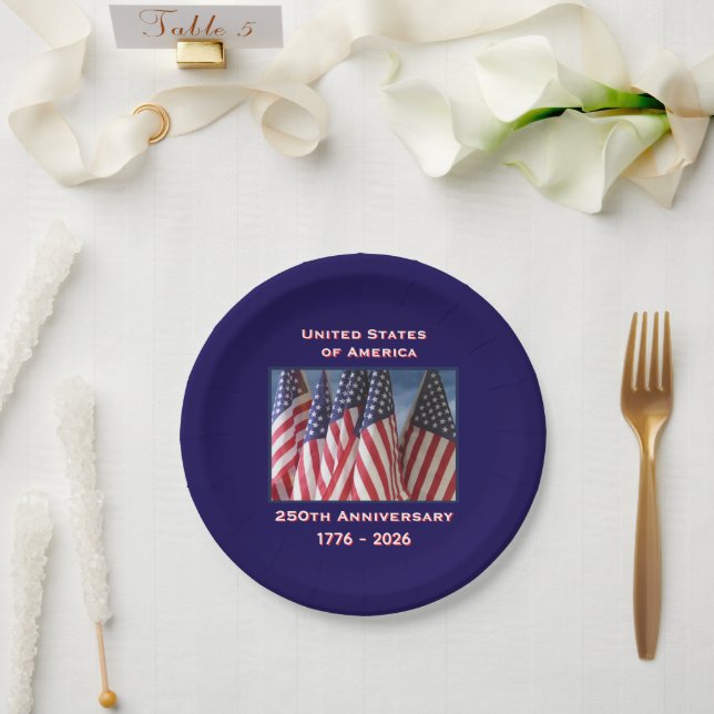 250th Anniversary USA Patriotic Flags  Paper Plates (Wedding)