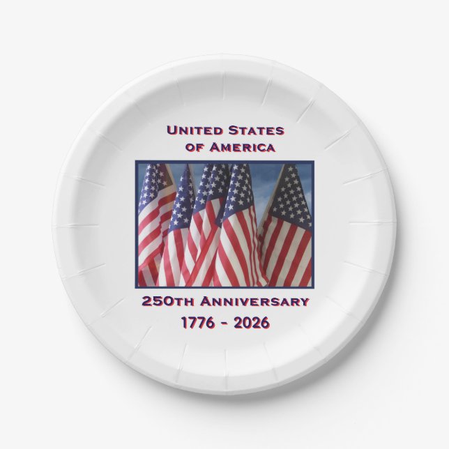 250th Anniversary USA Patriotic Flags  Paper Plates (Front)