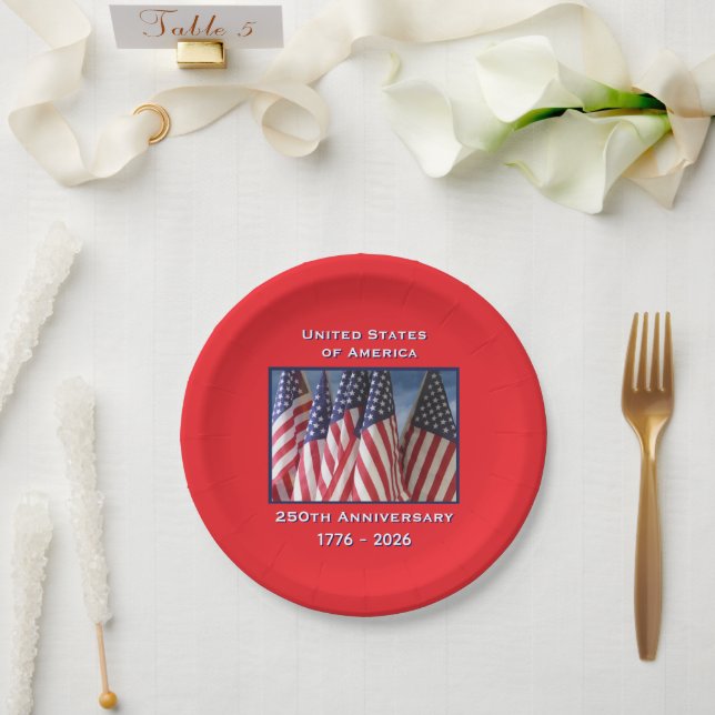 250th Anniversary USA Patriotic Flags  Paper Plates (Wedding)