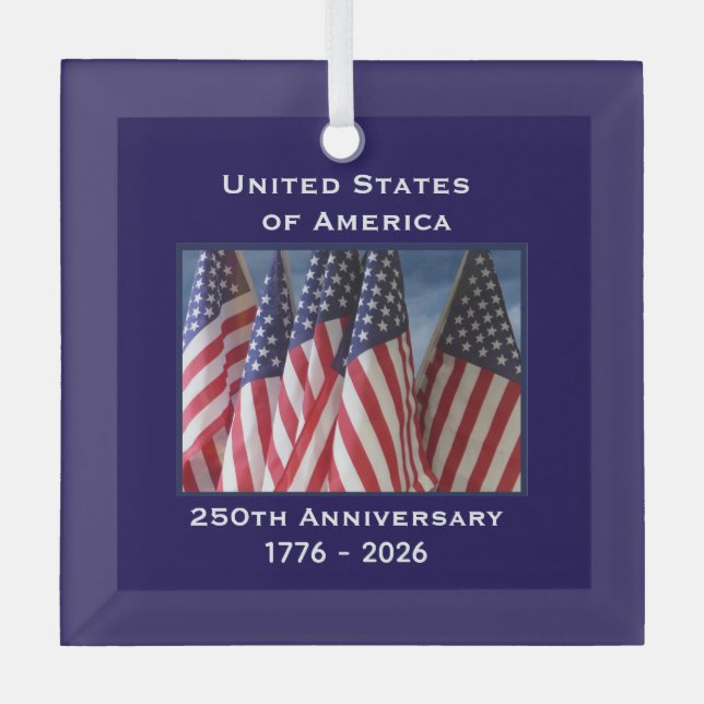 250th Anniversary USA Patriotic Flags Premium Glass Ornament (Front)