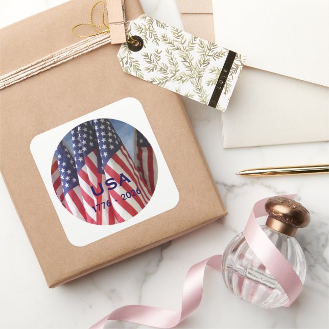 250th Anniversary USA Patriotic Flags Premium Square Sticker (Gifting)