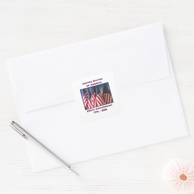 250th Anniversary USA Patriotic Flags Premium Square Sticker (Envelope)
