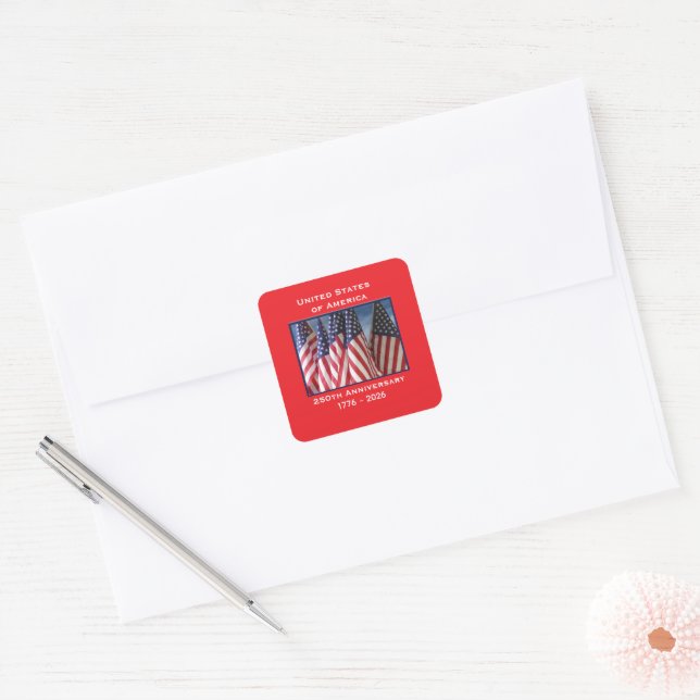 250th Anniversary USA Patriotic Flags Premium Square Sticker (Envelope)