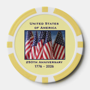 250th Anniversary USA Patriotic Flags Yellow Poker Chips