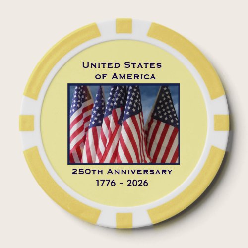 250th Anniversary USA Patriotic Flags Yellow Poker Chips