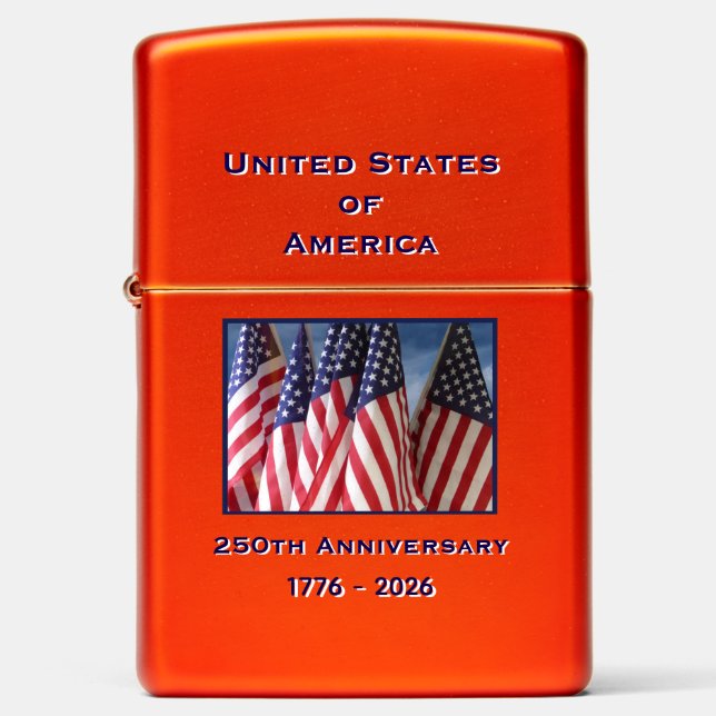 250th Anniversary USA Patriotic Flags Zippo Lighter (Front)