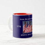 250th Anniversary USA Patriotic God Bless America Two-Tone Coffee Mug<br><div class="desc">250th Anniversary 1776 to 2026, United States of America, God Bless America Coffee Mug. A great milestone for the USA! Photo of American flags waving in the wind, and patriotic text make this a wonderful keepsake - a once in a lifetime event! Great gift for Birthday, Christmas, Independence Day, 4th...</div>