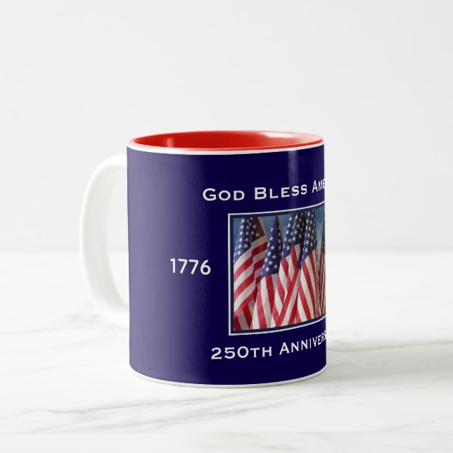 250th Anniversary USA Patriotic God Bless America Two-Tone Coffee Mug (Front Left)