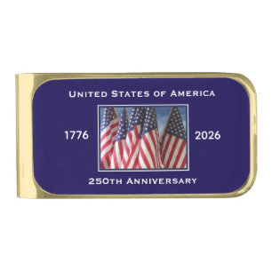 250th Anniversary USA Patriotic Gold Finish Mon Gold Finish Money Clip