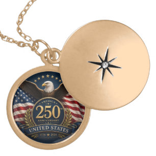 250th Anniversary USA Patriotic Keepsake Gold Plated Necklace