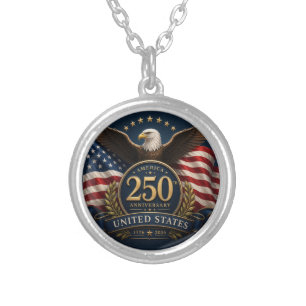 250th Anniversary USA Patriotic Keepsake Silver Plated Necklace