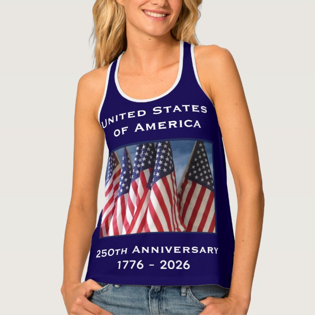 250th Anniversary USA Patriotic Navy Blue Tank Top (Front)