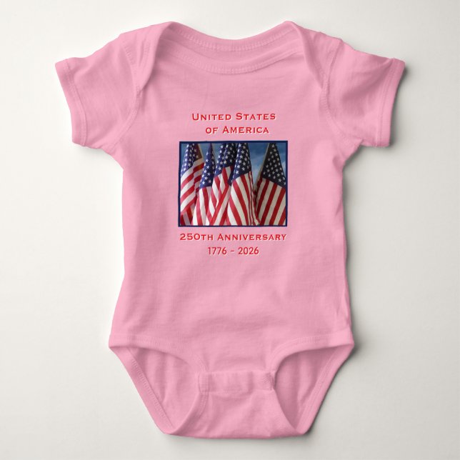 250th Anniversary USA Patriotic Pink Baby Bodysuit (Front)