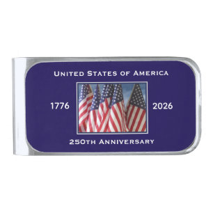 250th Anniversary USA Patriotic  Silver Finish Money Clip