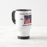 250th Anniversary USA Patriotic  Travel Mug<br><div class="desc">250th Anniversary 1776 to 2026, United States of America, Travel Mug. A great milestone for the USA! Photo of American flags waving in the wind, and patriotic text make this a wonderful keepsake - a once in a lifetime event! Great gift for Birthday, Christmas, Independence Day, 4th of July, or...</div>