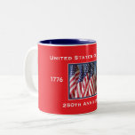 250th Anniversary USA Patriotic  Two-Tone Coffee Mug<br><div class="desc">250th Anniversary 1776 to 2026, United States of America, Coffee Mug. A great milestone for the USA - America 250! Photo of American flags waving in the wind, and patriotic text make this a wonderful keepsake - a once in a lifetime event! Great gift for Birthday, Christmas, Independence Day, 4th...</div>