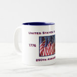 250th Anniversary USA Patriotic  Two-Tone Coffee Mug<br><div class="desc">250th Anniversary 1776 to 2026, United States of America, Coffee Mug. America 250 - A great milestone for the USA! Photo of American flags waving in the wind, and patriotic text make this a wonderful keepsake - a once in a lifetime event! Great gift for Birthday, Christmas, Independence Day, 4th...</div>