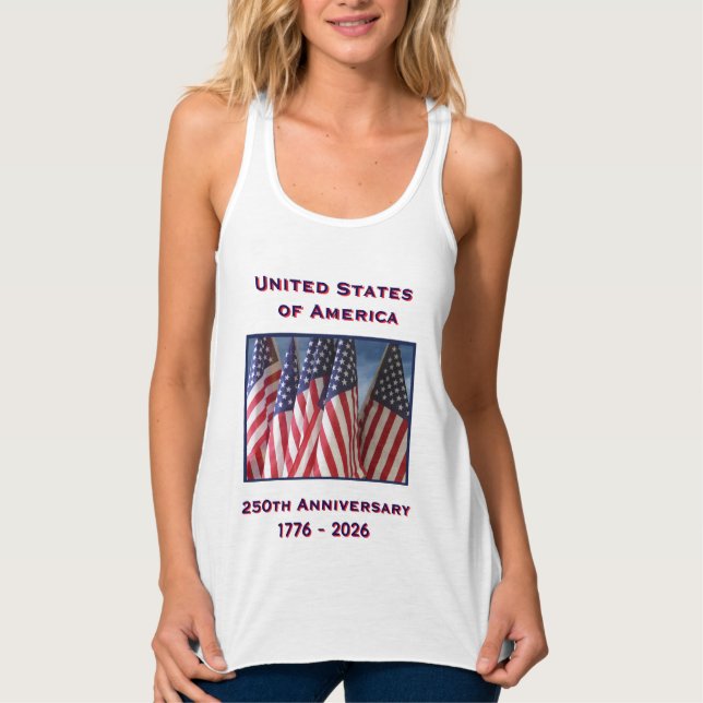 250th Anniversary USA Patriotic White Tank Top (Front)