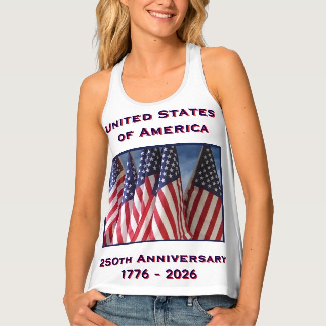 250th Anniversary USA Patriotic White Tank Top (Front)