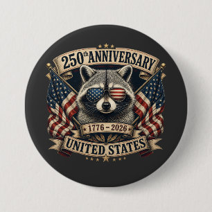 250th Anniversary USA Raccoon Vintage 4th of July Button