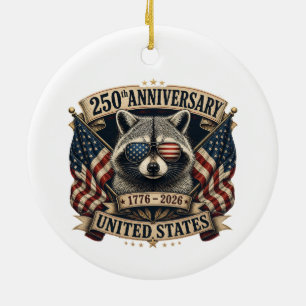 250th Anniversary USA Raccoon Vintage 4th of July Ceramic Ornament